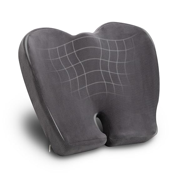 Mind Reader Air-Cloud Memory Foam Seat Cushion, Ergonomic Support for Lower Back, Coccyx, and Hip Pain Relief, Promotes Better Posture, Washable Cover, Gray