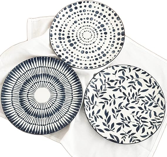 Darthome Set of 6 Mediterranean Dinner Plates 27cm Blue and White Patterned Tableware Art