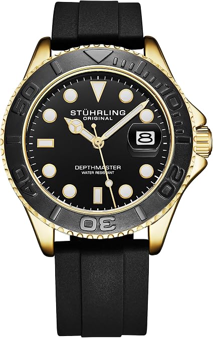 Stuhrling Original Depthmaster 4072 Men's Sport Dive Watch Quartz Movement, Rotating Bezel, Silicone Strap