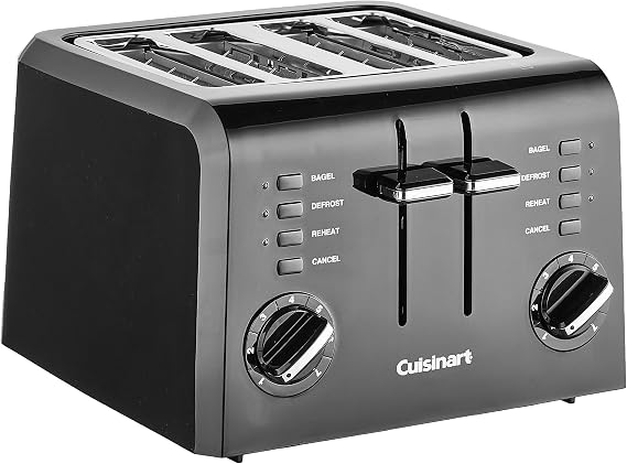 Cuisinart 4 Slice Compact Toaster, 1.5" Wide Slots, 7 Setting Dial, Removable Crumb Tray, High Lift Carriage, for Bread and Bagels
