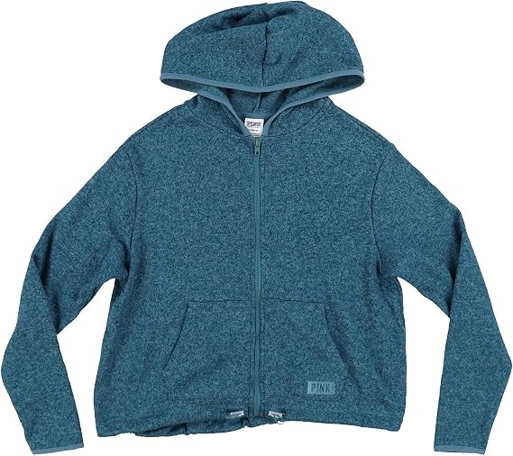 Victoria's Secret Pink Hoodie Sweater Knit Full Zip (Large, Teal)