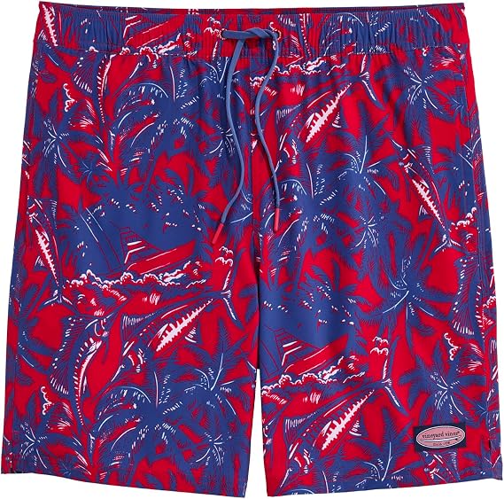 vineyard vines 7 Inch Printed Chappy Swim Trunks, Red, L