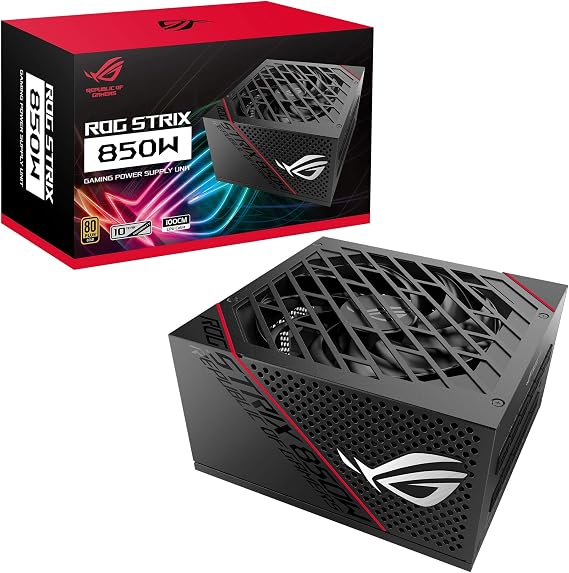 ASUS ROG Strix 850W Gold PSU, Power Supply (ROG heatsinks, Axial-tech Fan Design, Dual Ball Fan Bearings, 0dB Technology, 80 Plus Gold Certification, Fully Modular Cables, )
