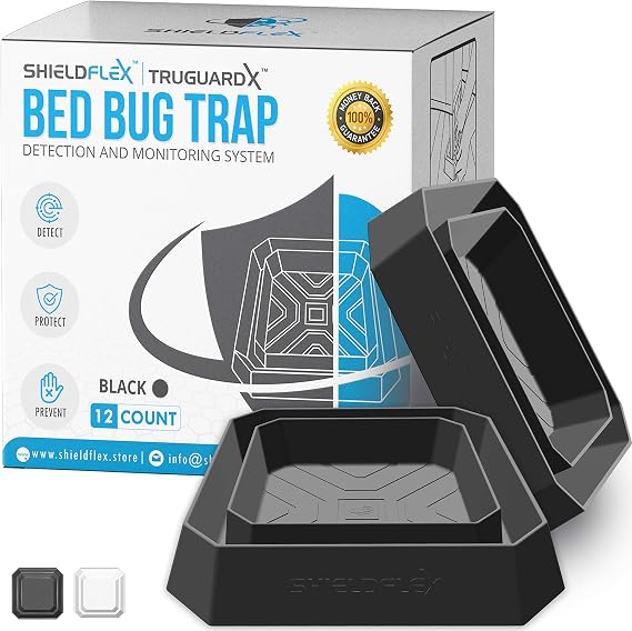 Bed Bug Trap - 12 Pack | TruGuard X Bed Bug Interceptors (Black) | Eco Friendly Bed Bug Traps for Bed Legs | Reliable Insect Detector, Interceptor, and Monitor