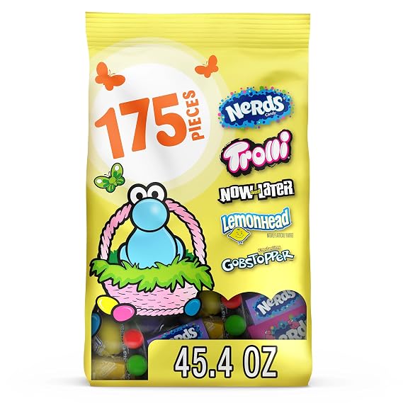 Nerds Classic Fun Easter Variety Bag, Trolli, Now and Later, Lemonhead, Gobstopper, and NERDS Original, 45.4 oz, 175 Count