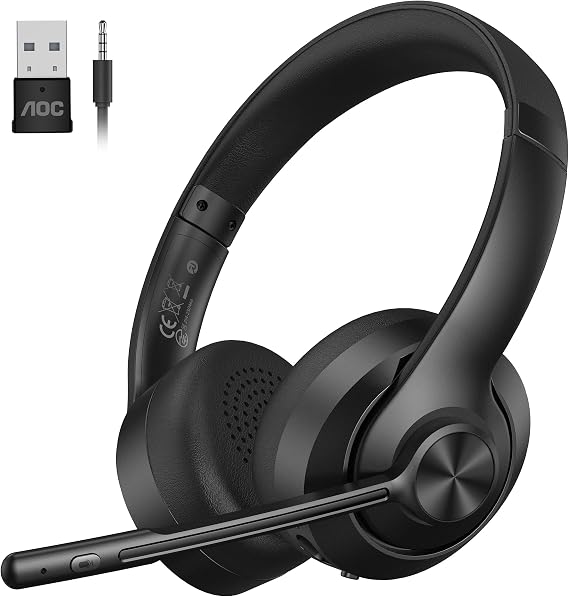 AOC Wireless Headset with Mic for Work, Bluetooth 5.4 Computer Headphones.