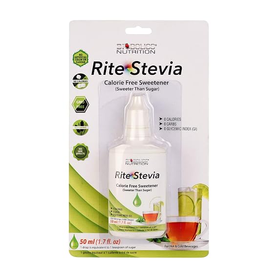 Rite Stevia Liquid Drops Pure Sugar Substitute Zero Calorie Sweetener No Carb, 0 Cal, Non GMO, Gluten Free, Keto & Diabetic Friendly 50ml 1.7oz Bottle with Dropper
