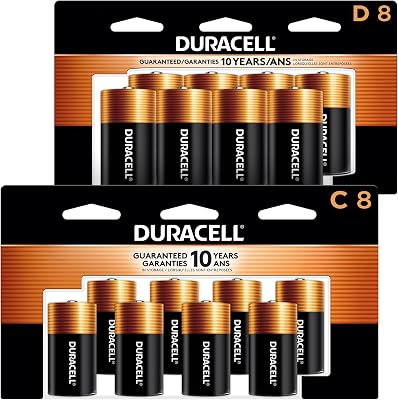 Duracell Coppertop C  D Batteries Combo Pack, 8 Count Each, C Battery and D Battery with Long-Lasting Power, Alkaline Battery - 16 Count Total