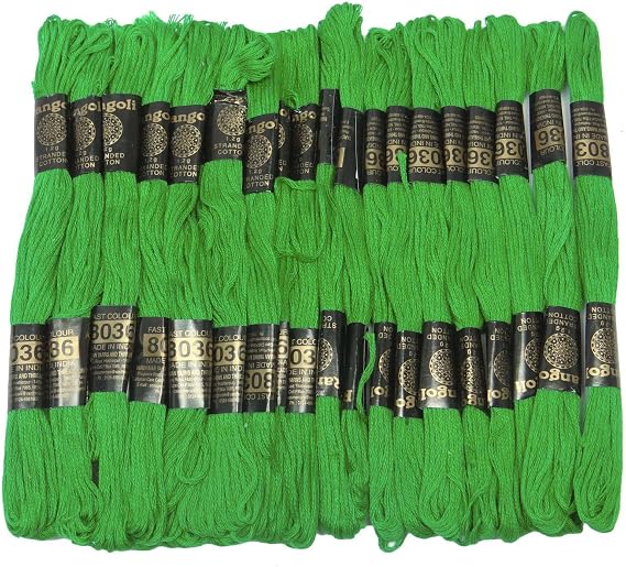 25 Pcs Green Cotton Thread Stitch Needlepoint Sewing Skein Cross Embroidery