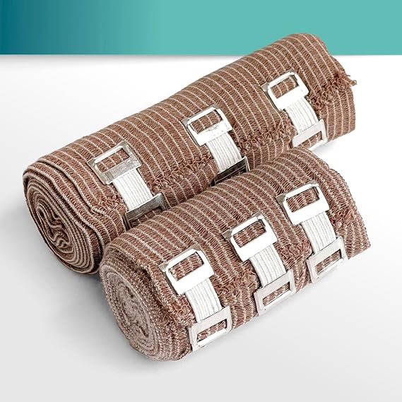 Premium Elastic Bandage, Pack of 2 - Width : 10cm + 6cm x Length : 4,5m(Streched) - Compression Bandage with Clips