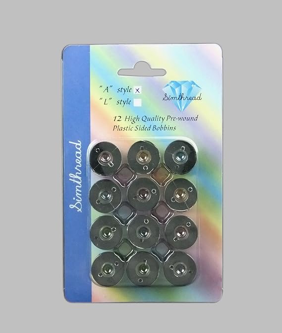 Simthread Prewound Bobbin Embroidery Thread 12 Piece Class 15 Size A, Black Plastic Sided