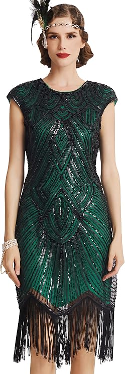 BABEYOND Women's Flapper Dresses 1920s Beaded Fringed Great Gatsby Dress