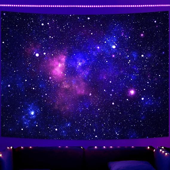 Simpkeely Blacklight Galaxy Tapestry, Blue Space Starry Sky Stars Night Universe Wall Hanging, UV Reactive Glow in the Dark Purple Party Backdrop Aesthetic Tapestry for Bedroom - 240cm x 320cm