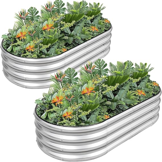 Galvanized Raised Garden Bed Kit,120x60x30CM,Silver,2Pcs