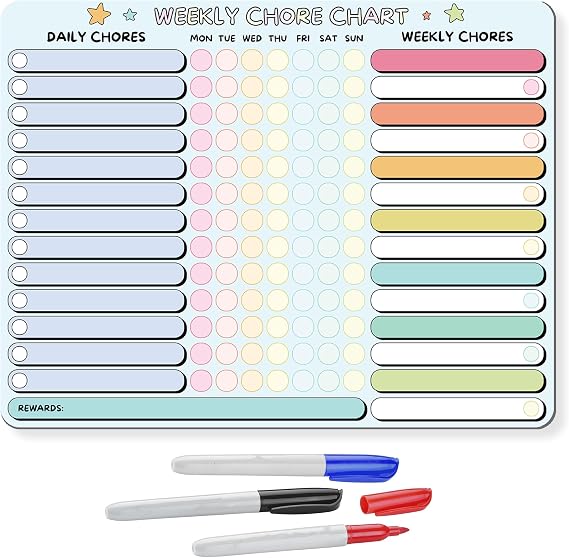 Magnetic Chore Chart for Kids Large 10 x 13 Dry Erase Reward & Behavior Chart with Erasable Marker, Reusable Responsibility Tracker for Children & Families, Fridge Magnet for Home Routine