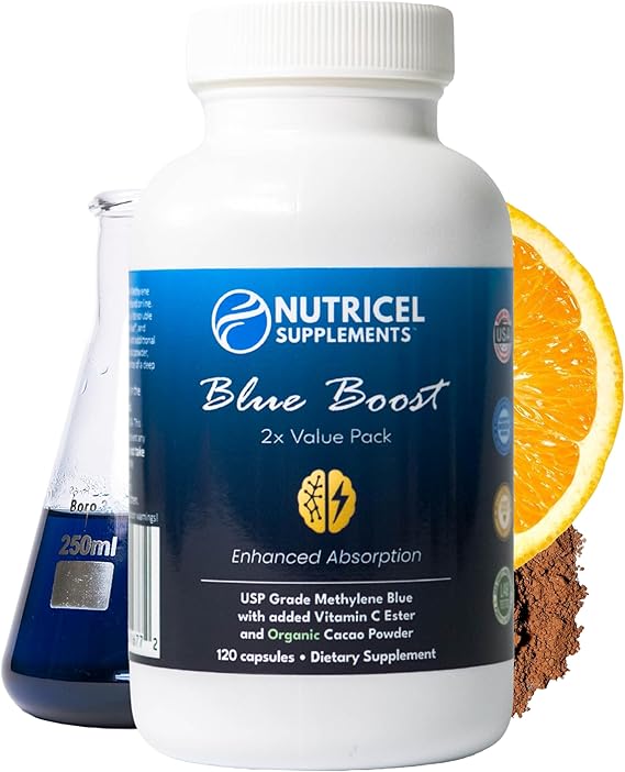 Nutricel Supplements Methylene Blue Capsules - Pharmaceutical Grade Supplement - Trusted Made in America - 12mg (USP Reference Compliant) with Vitamin C Ester - Third Party Tested (120 Capsules)