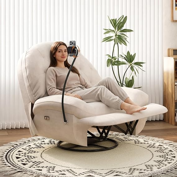 Oversized Power Swivel Glider Recliner Chair for Adults, Zero Gravity Recliner Comfy Breathable with USB Charger and Phone Holder, 270 Electric Nursery Rocker Chair for Living Room Bedroom