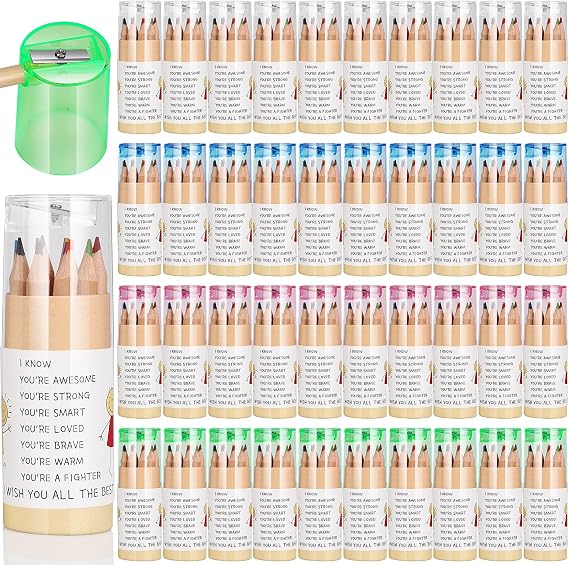24 Pack Inspirational Colored Pencils with Sharpener in Tube, Mini Drawing Pencils Motivational Portable Pencil for Children Classroom School Supplies (24)