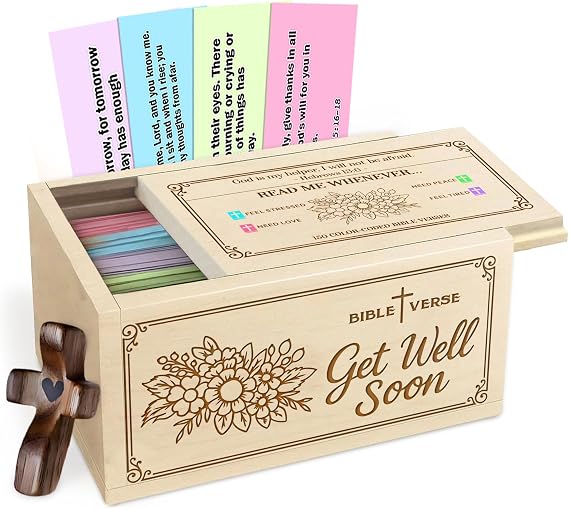 Bible Verse Box with Prayer Cross, 150 Upgrade Bible Verse Cards Box Set for Emotions and Feelings, 4 Emotional Themes, Uplifting Faith Gift for Comfort & Support