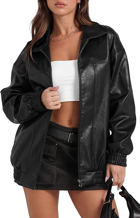 Sampeel Leather Jacket Women Faux Oversized Motorcycle Bomber Coats 2026 Fall Fashion Outfits Winter Clothes