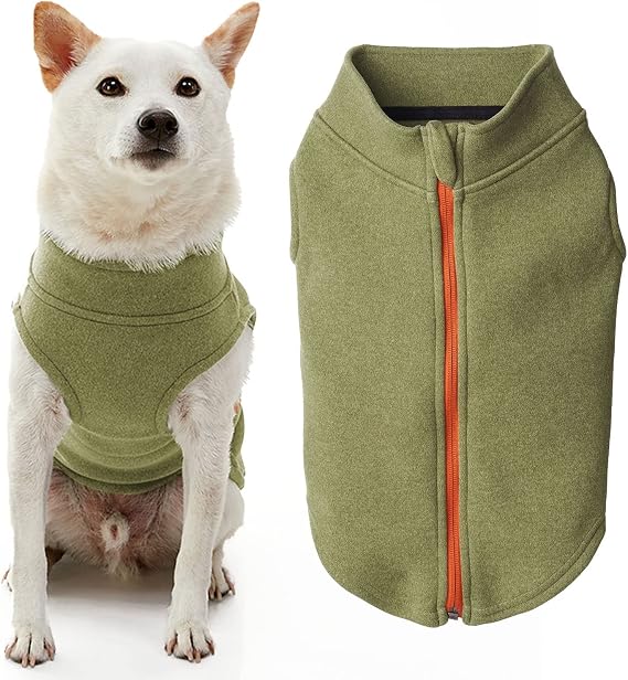 Gooby Zip-Up Microfiber Fleece Dog Sweater, Green, X-Small