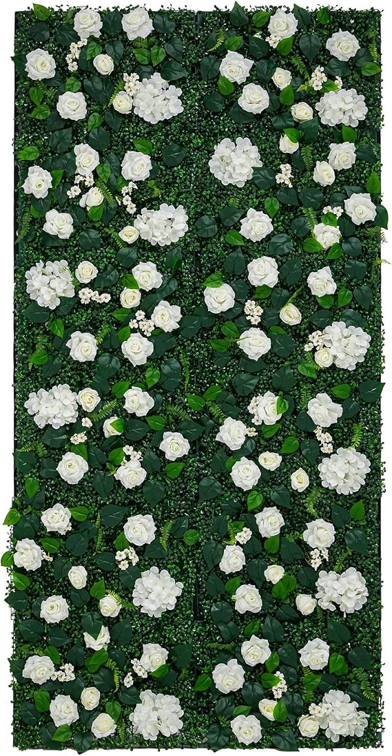 Artificial Flower Wall Backdrop 12-Pack 16"* 24" White Artificial Floral Panels Spring Wedding Home Valentine's Day Photography Event Party Decoration