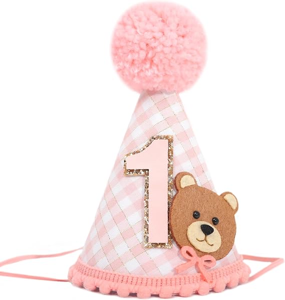 Bear 1st Birthday Hat - First Party Hat, Cute Twin Bear Theme for Baby Showers & Birthday Decorations