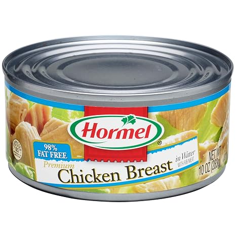 HORMEL Premium Chunk Chicken - Canned Chicken Breast - In Water - Shelf Stable Protein - 10 Ounce