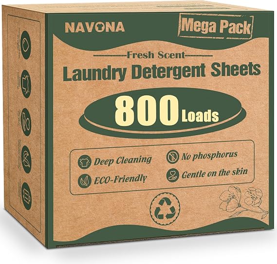 Navona 800 Loads Mega Pack Laundry Detergent Sheets, Fresh Scent
