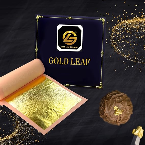 Gold leaf company 24k Gold Leaf - Real Gold Leaf Sheets 2X2 inches -5 Sheets Booklet Gold Leaf Sheets for Art - Cakes Chocolates Decorating, Makeup Health & Spa,Gilding Crafting (5)