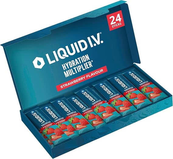 Liquid I.V. Hydration Multiplier Electrolyte Mix, Strawberry, 24 Sticks | Electrolyte Powder with 7 Vitamins & Minerals for Fast Hydration & Energy, Vegan, Gluten Free Hydration Sachets, Monthly Pack