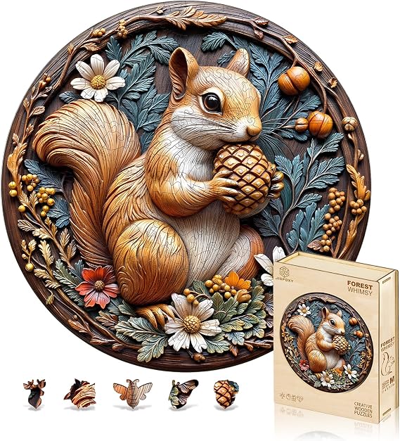 Jigfoxy Wooden Puzzles for Adults, Squirrel Wood Puzzles Adult | Unique Animal-Shaped Wooden Jigsaw Puzzle, Christmas Birthday Gifts for Women, Men, Puzzle Lovers (L-13.4*13.4in-270pcs)