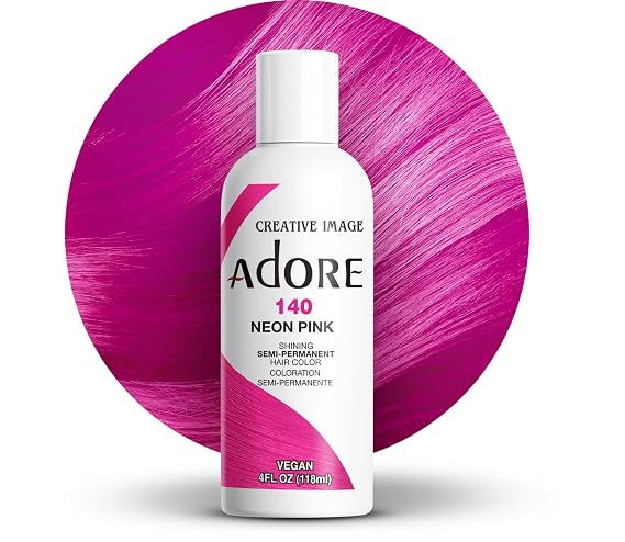 Adore Semi Permanent Hair Color - Vegan and Cruelty-Free Hair Dye - 4 Fl Oz - 140 Neon Pink (Pack of 1)