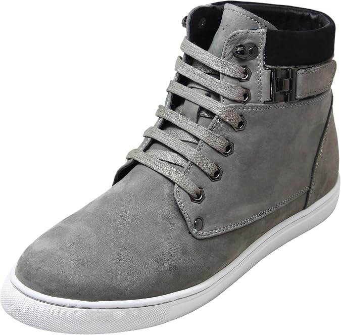 CALTO Men's Invisible Height Increasing Elevator Shoes - Nubuck Leather Lace-up Fashion Sneakers - 2.6 Inches Taller