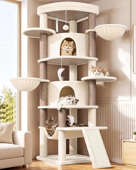 Globlazer 73in Corner Stable Cat Tree for Indoor Cats, C73, Beige