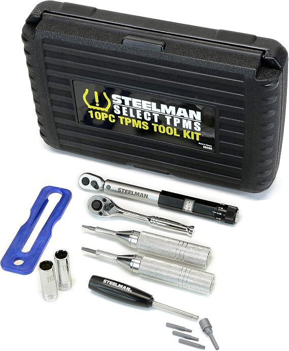 Steelman 10-Piece Select TPMS Sensor Automotive Tool Kit Torque Drivers and Bits, Adjustable Torque Wrench, 1/4-inch Drive Ratchet, 1/4-inch Drive Sockets