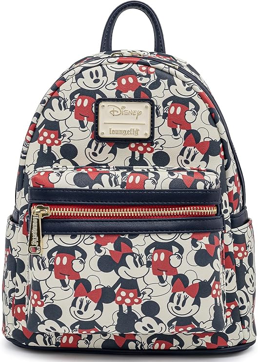 Loungefly Disney Mickey Minnie Mouse Mini Backpack Handbag AOP Red Navy
