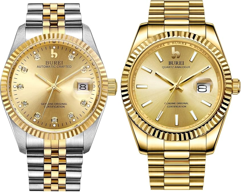 BUREI Men's Luxury Automatic Watch Fashion Waterproof Watch Mechanical Watch, Adjustable Stainless Steel Two Tone Strap