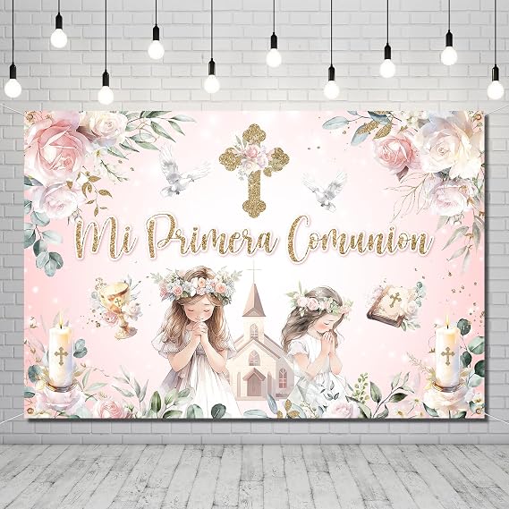 First Communion Backdrop for Girl Mi Primera Comunion Backdrop Baptism Backdrops for Girls First Communion Decorations Christening Decor