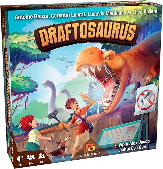 Ankama - Draftosaurus - Jeu de Base - Redaction de Cartes - Lancer de Des - Selection d'Actions Simultanees - Jeu de Strategie - Deroulement Rapide - Francais - 2 a 5 joueurs - ANK9551