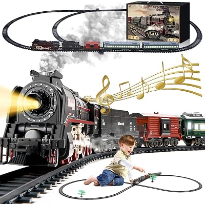 Train Set with More Tracks & Carriages, Luxury Train Toys with Smoke, Light and Sound, Christmas Train Sets for Around The Tree, Toy Train Set for 3 4 5 6 7 8 Years Old Boys Toddlers Gifts
