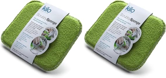 Kilo Scrubby Sponge, 2 Pack, 17x13cm, Green, Cotton, Heavy Duty, Sports, Cleaning Cloth