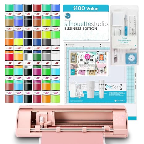 Silhouette America Cameo 5  Smart Cutting Machine, Matte Pink (Deluxe Bundle) - Includes Business Edition Software, 36 Vinyl Sheets, PixScan Mat, Tool Kit & 25 Free Designs