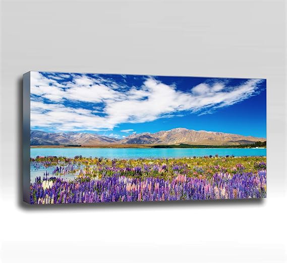Purple Flowers Mountain River - Curated Art 4'x2'x2" Acoustic Panel : Includes all Mounting Hardware.