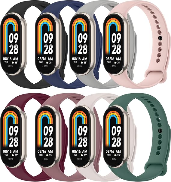 Zoye 8 Pack Straps Compatible with Xiaomi Mi Band 9/Mi Band 8, Colorful Silicone Strap Replacement for Xiaomi Smart Band 9/Smart Band 8 (Pack D)