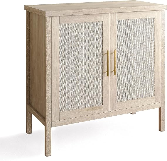 VOWNER Rattan Storage Cabinet, Buffet Cabinet Sideboard with Rattan Decorated Doors, Cupboard for Hallway, Entry, Living Room, 31.5" W x 15.75" D x 31.5" H (Wood Color)