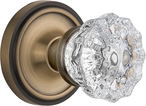 Nostalgic Warehouse Classic Rosette Interior Mortise Crystal Glass Door Knob in Antique Brass