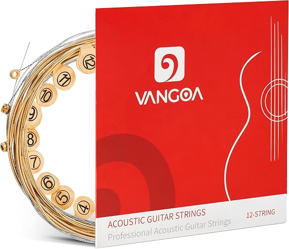 Vangoa Guitar Strings for 12 String Acoustic Guitar, 85/15 Bronze, Vacuum-sealed Packaging Durable Acoustic 12 String Set, Ball End, Light, 10-46