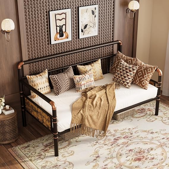 GarveeHome Metal Daybed Frame Twin Size,Twin Day Bed with Wooden Headboard