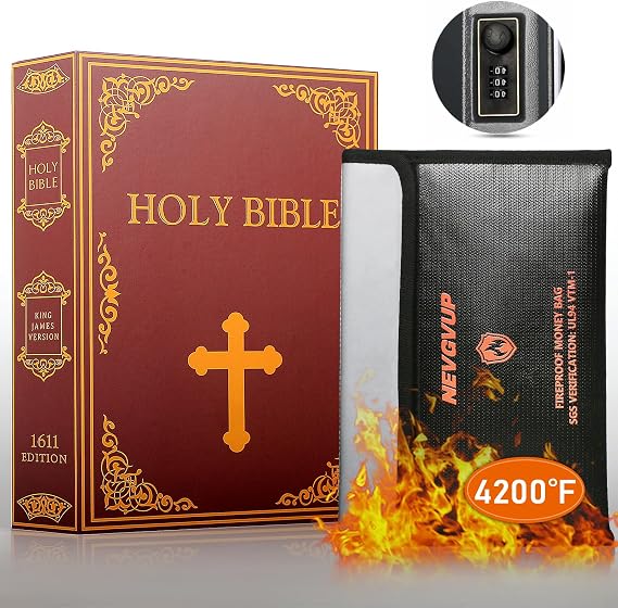 Diversion Book Safe with 4200F Fireproof Money Bag and Combination Lock, 10.5" x 7.9" x 2.5" Fake Book Hidden Storage Safe, Hollow Secret Portable Metal Storage Box for Cash, Valuables - Easter Bible